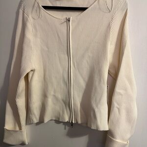 NWT Good American Luxe Ribbed Zip Sweater Ivory 4XL Stretch Fit